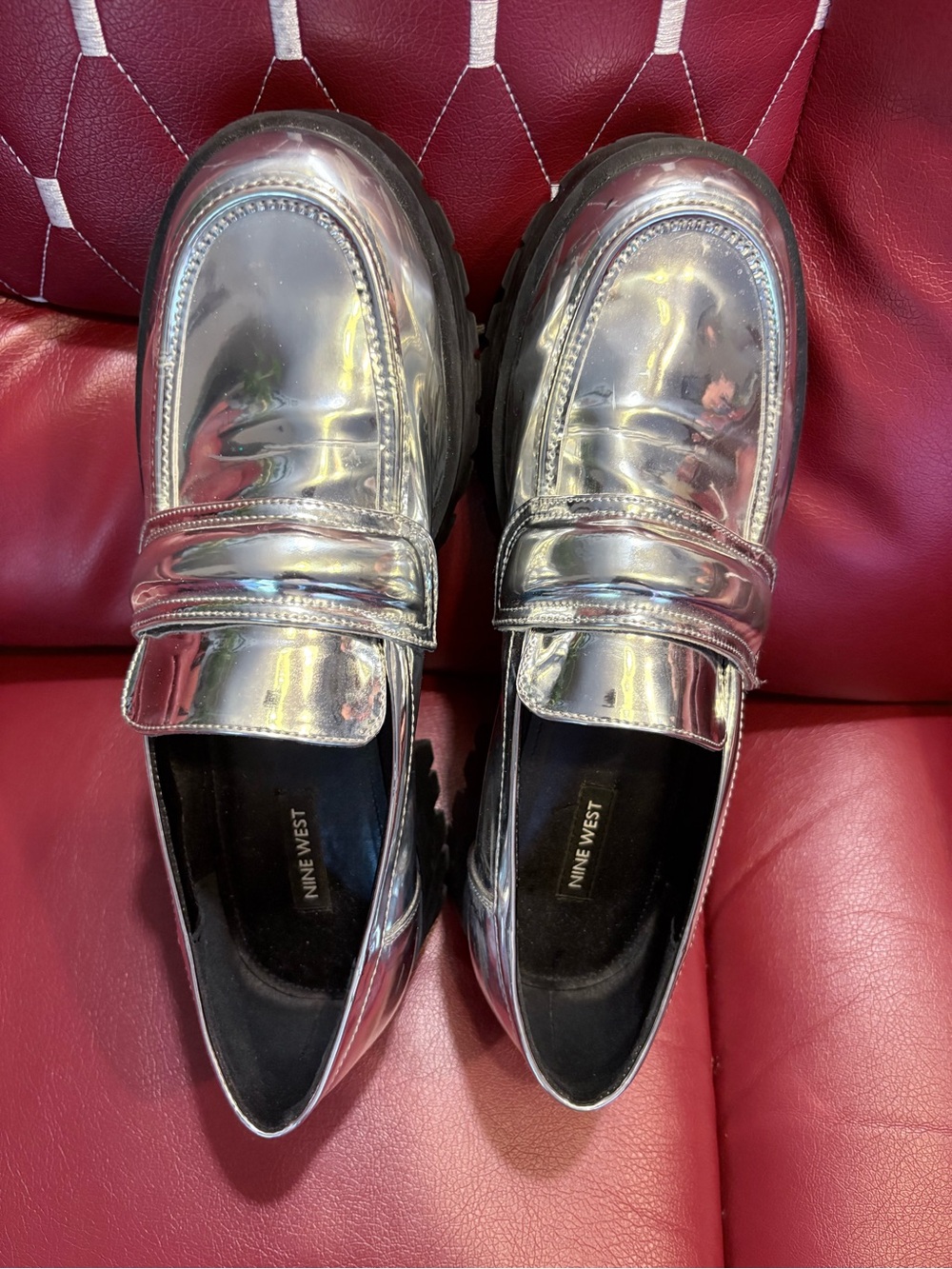 Nine West Silver Reflective Platform Loafers